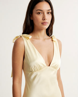 Satin Tie Shoulder Deep V-Neck Dress